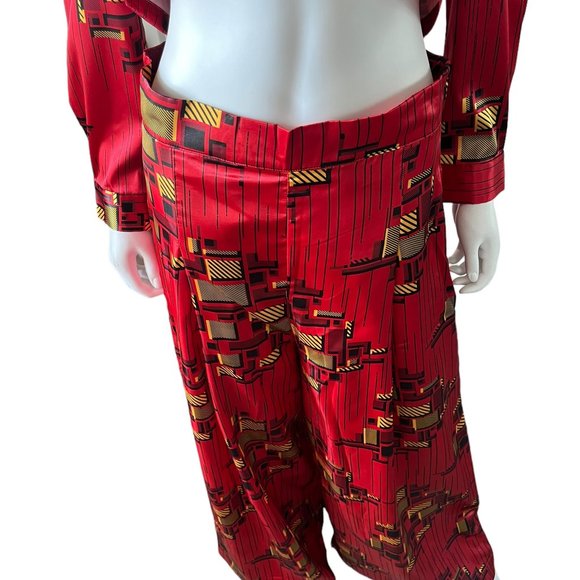Tribalbyn Zambia African Print Matching Two Piece Set Red Size Medium NEW - Picture 4 of 6